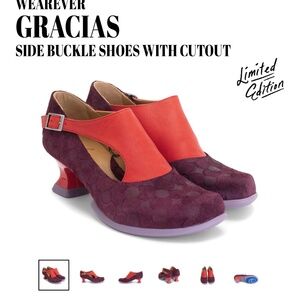 John Fluevog Wherever Gracias Side Buckle Shoes - Purple/Red - Limited Edition
